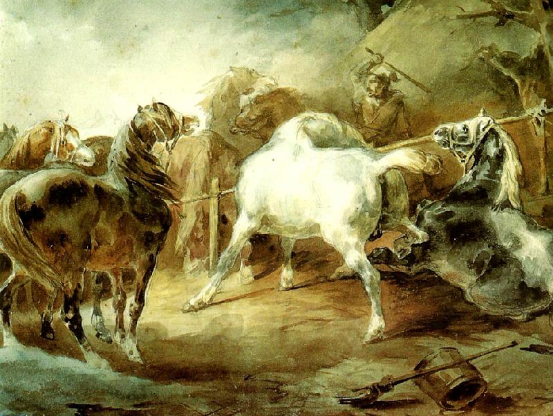 charles emile callande chevaux se battant dans un corral Spain oil painting art